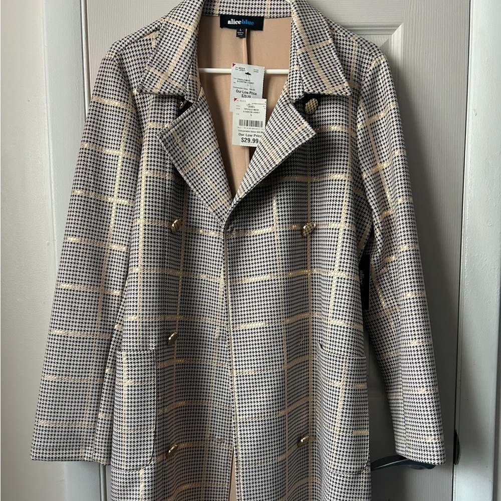 Navy Blue, Gold, Olive Green, and Cream Blazer Jacket - Size Large